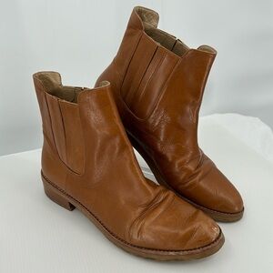 Stuart Weitzman Basilico‎ Chelsea Ankle Boots Camel Leather Round Toe Size 7.5